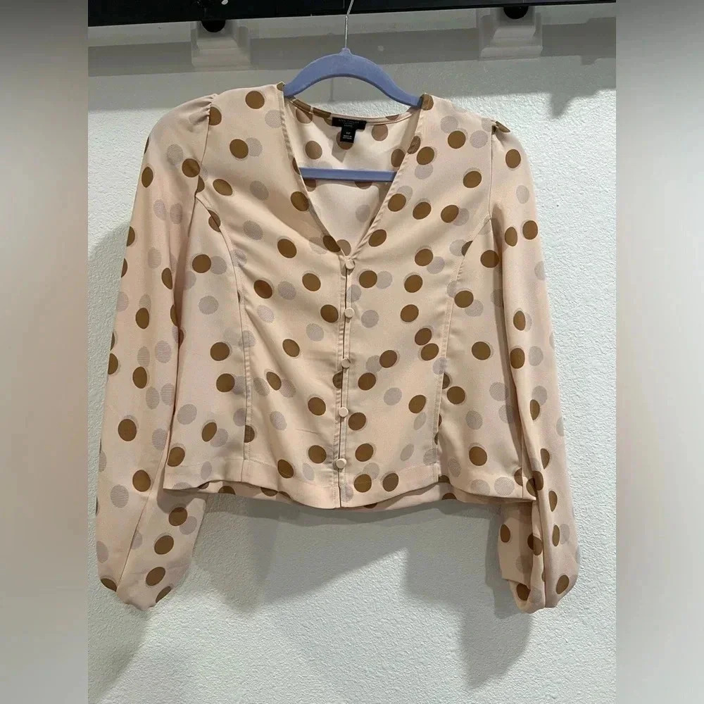 Ann Taylor Factory XSP, peach with gray & brown dot print. EXCELLENT cond.